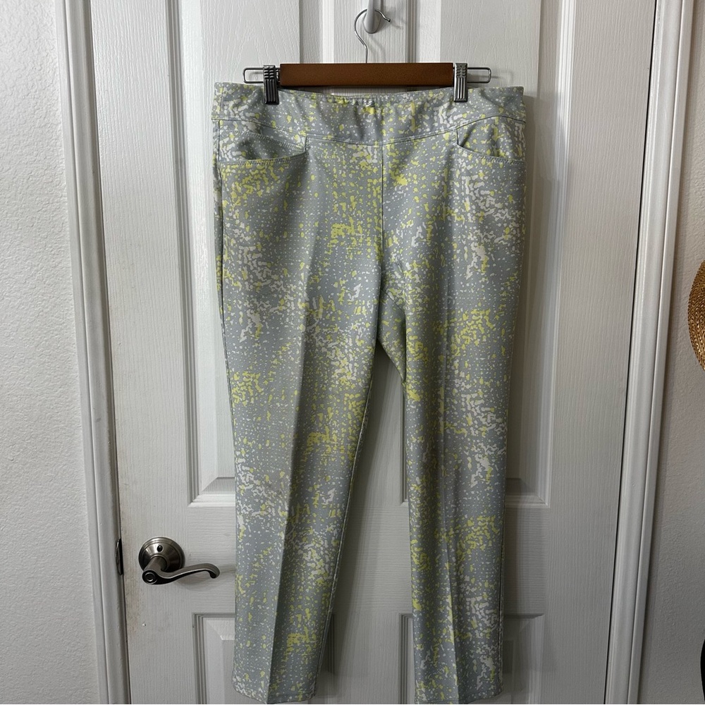 adidas Women's Ankle Cropped Pants in Light Gray with Yellow Accent